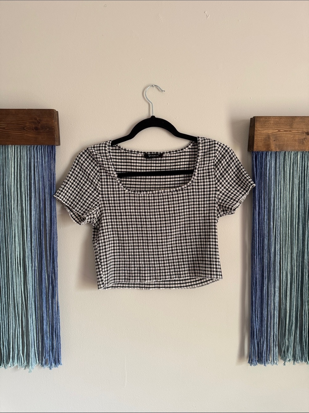 Storia Black & White Gingham Square-Neck Crop Top